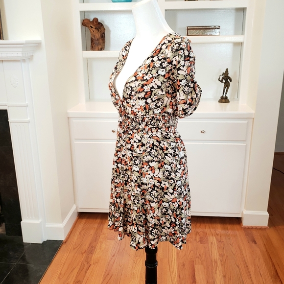 Free People Forget Me Not Fit & Flare Floral Mini Dress Charcoal - Picture 4 of 13